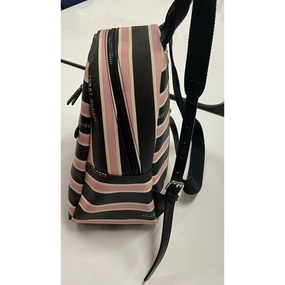 Tommy Hilfiger Classic Mini Backpack Purse Black Pink Cream Stripes - Picture 4 of 11